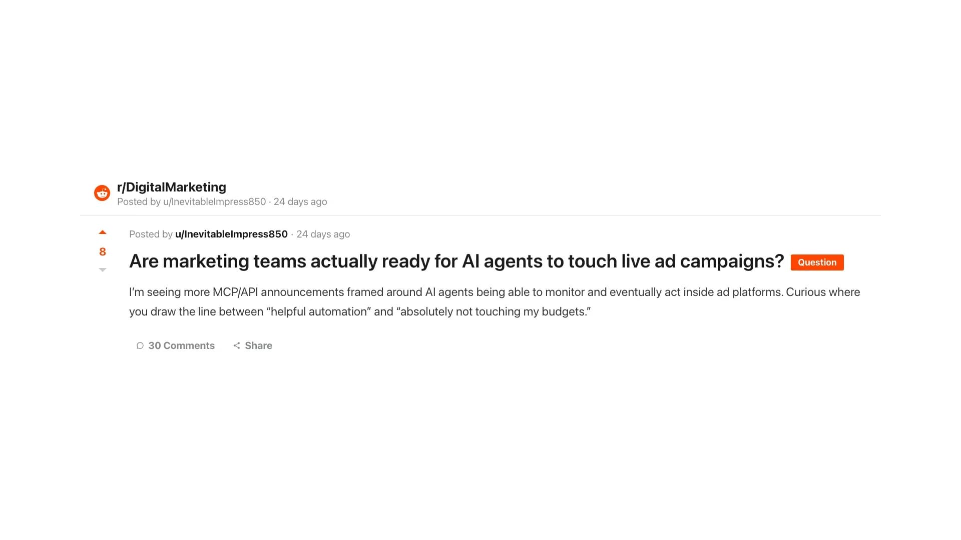 r/DigitalMarketing: MCP and ad-platform APIs are converging around AI agent access