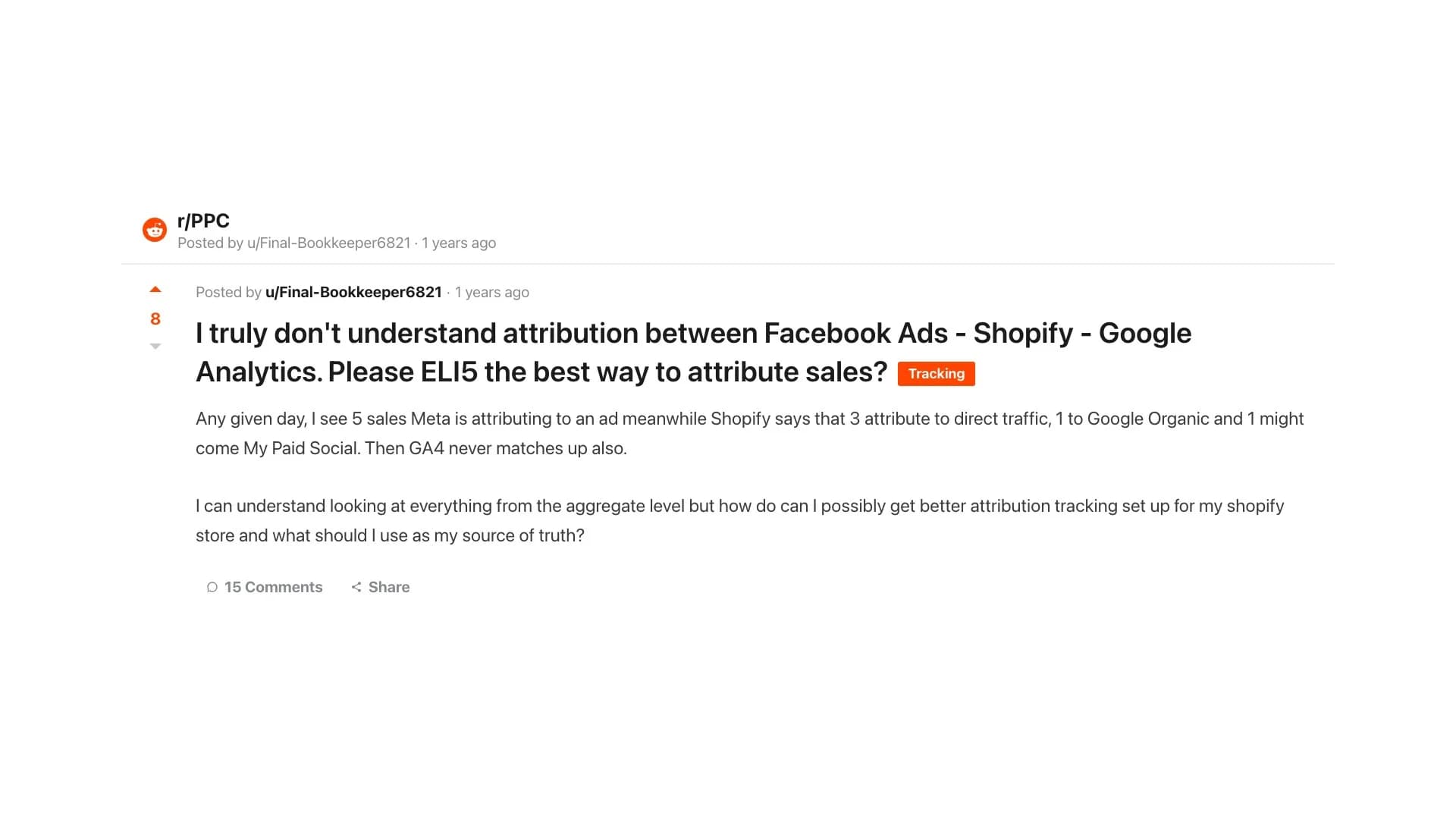 r/PPC: Meta and Shopify routinely disagree on which campaign caused which sale