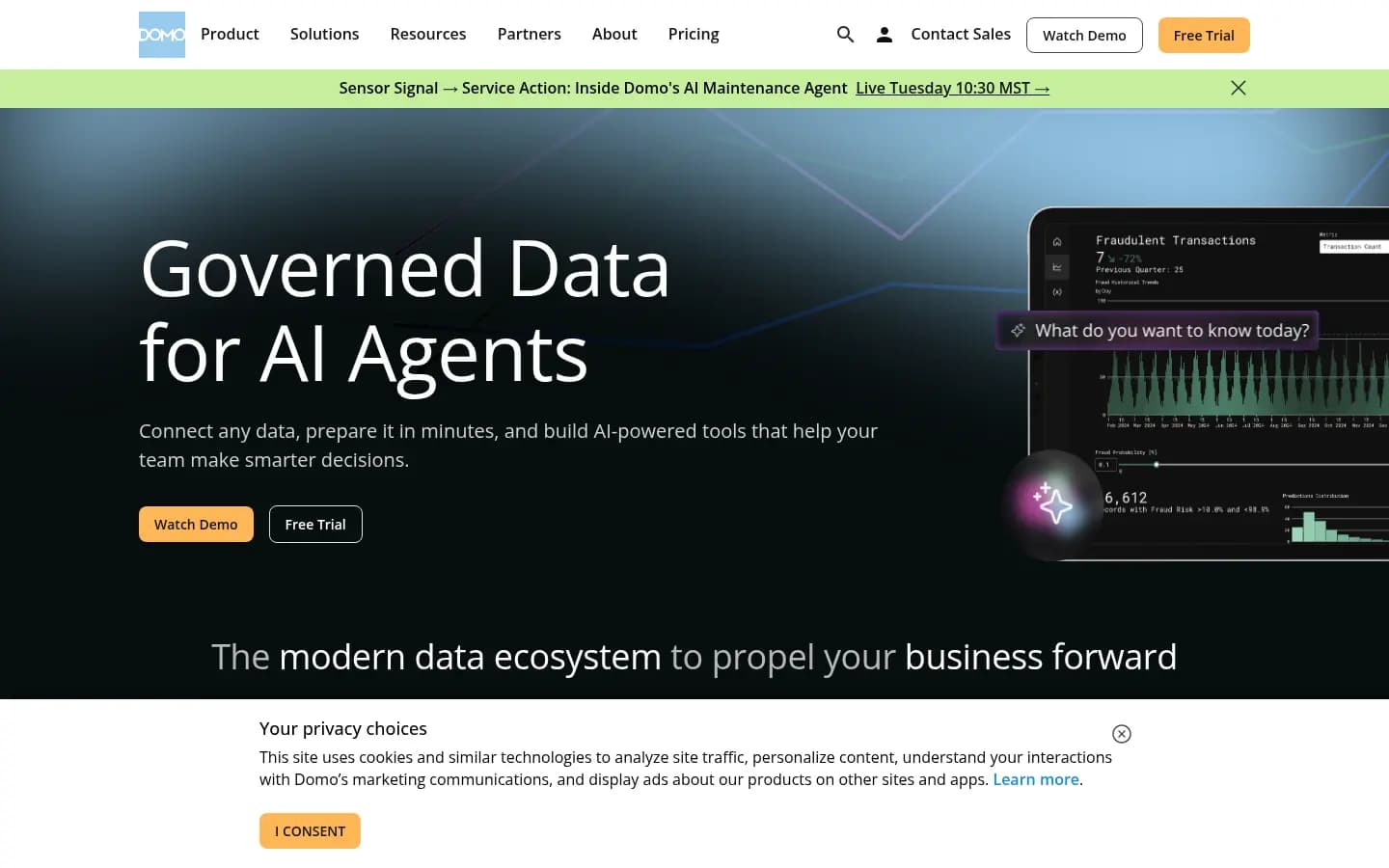 Domo AI Assistant — natural-language data interrogation inside Domo BI