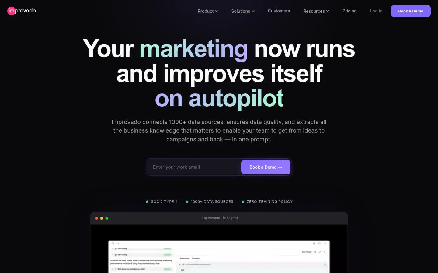 Improvado homepage — enterprise full-stack marketing AI agent