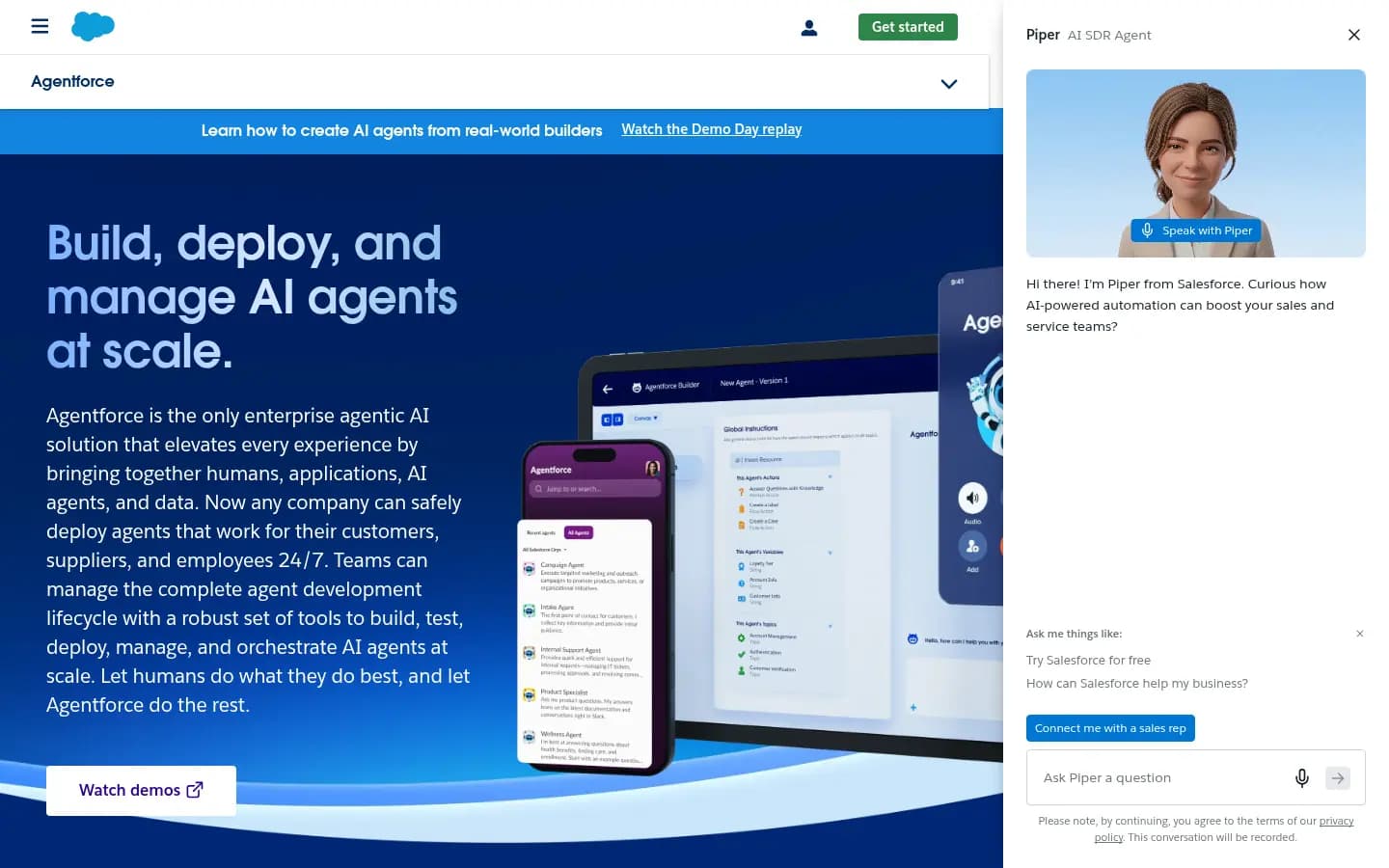 Salesforce Agentforce — autonomous agents on top of Salesforce CRM and Data Cloud
