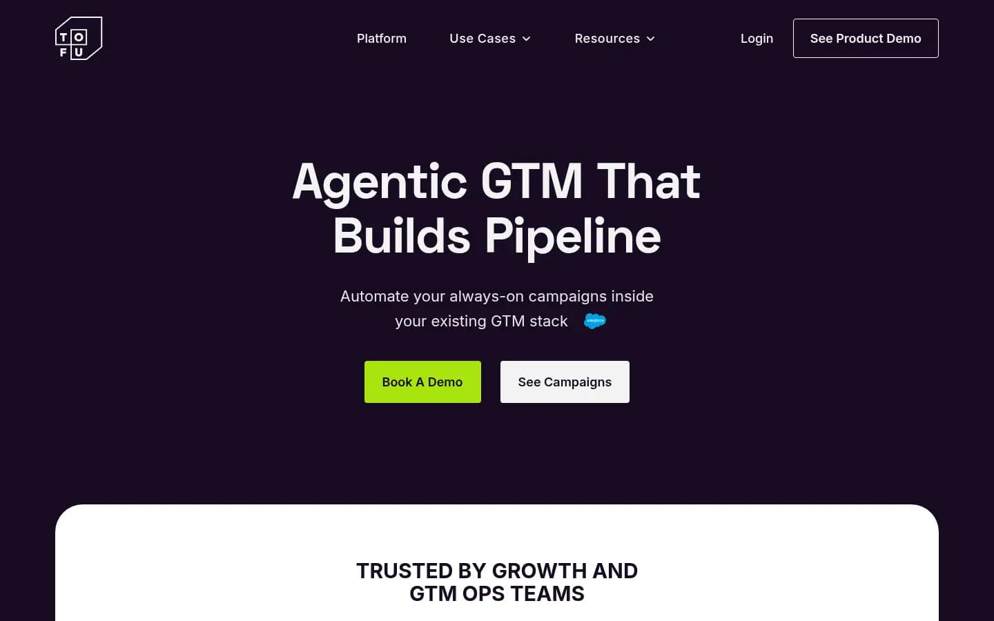 Tofu homepage — B2B campaign personalization with an AI knowledge graph for ABM