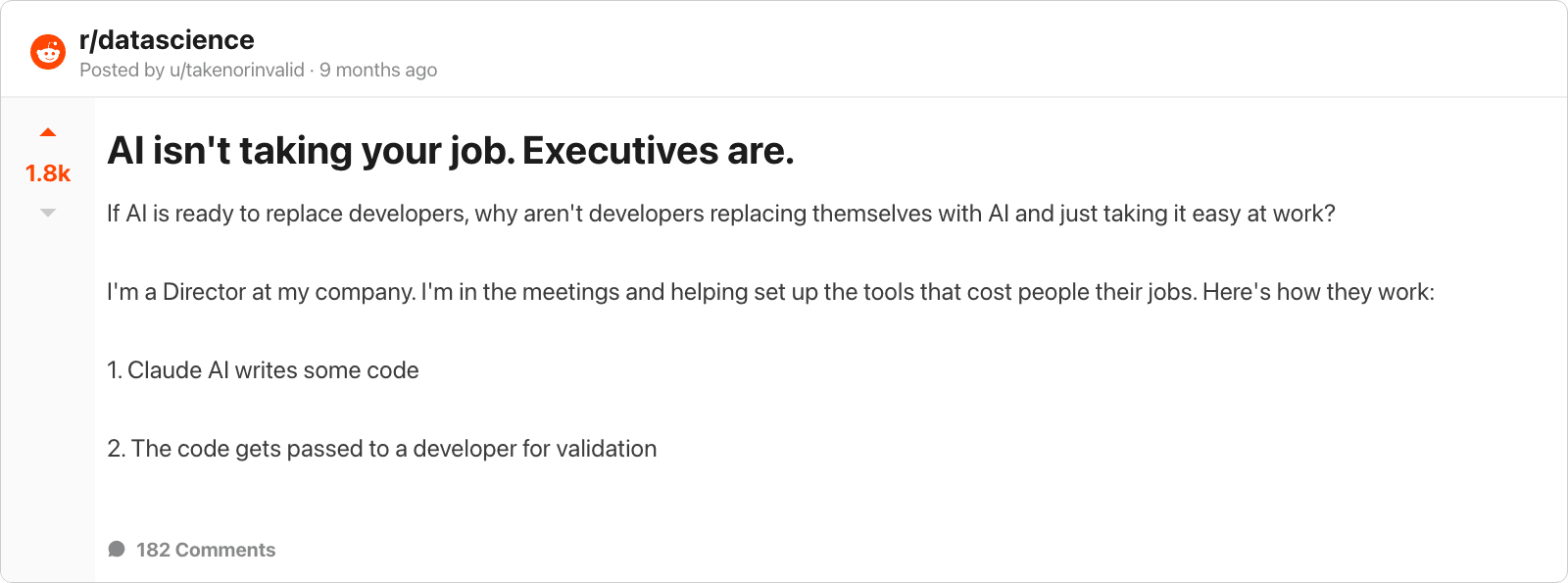 r/datascience thread: "AI isn't taking your job. Executives are."