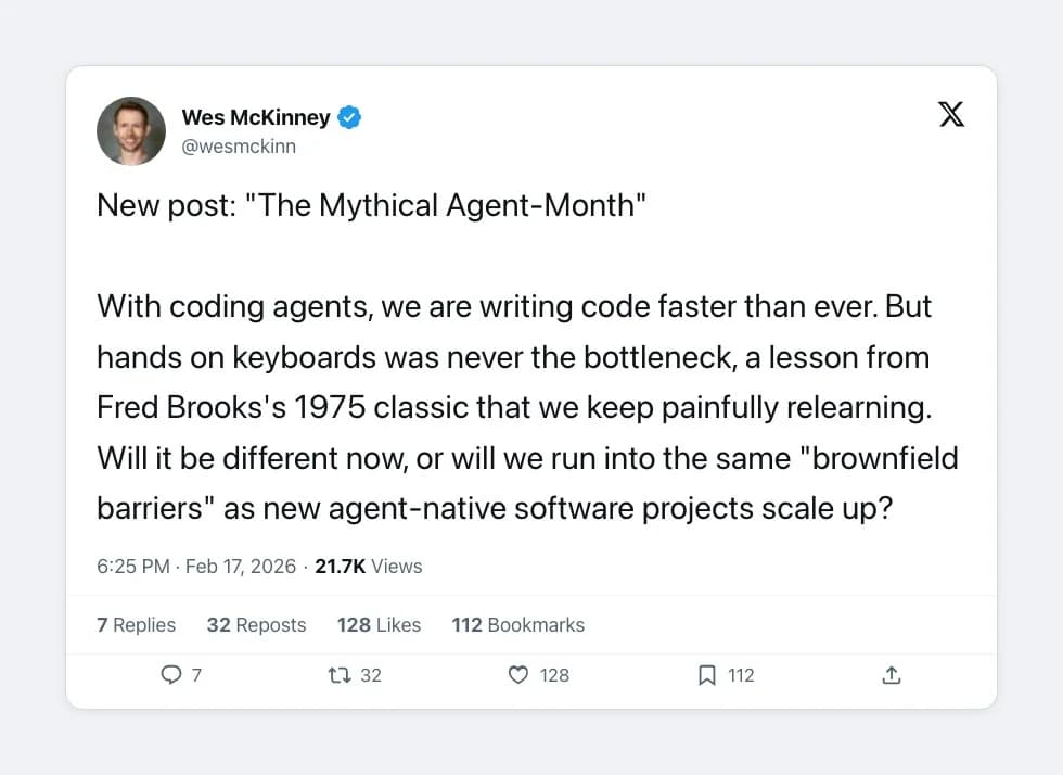 Wes McKinney on X: hands on keyboards was never the bottleneck