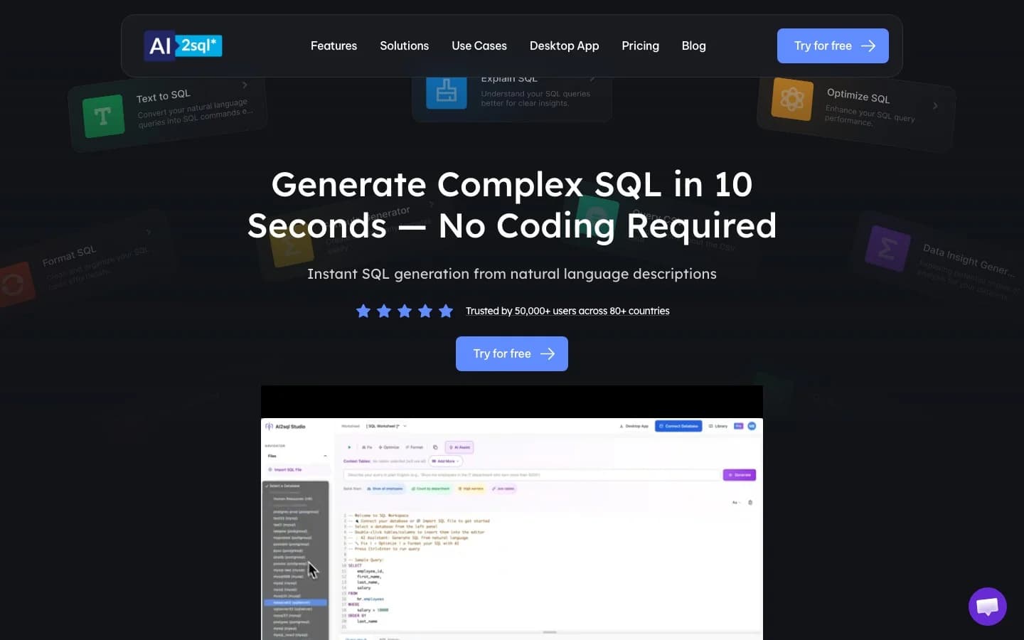 AI2SQL homepage