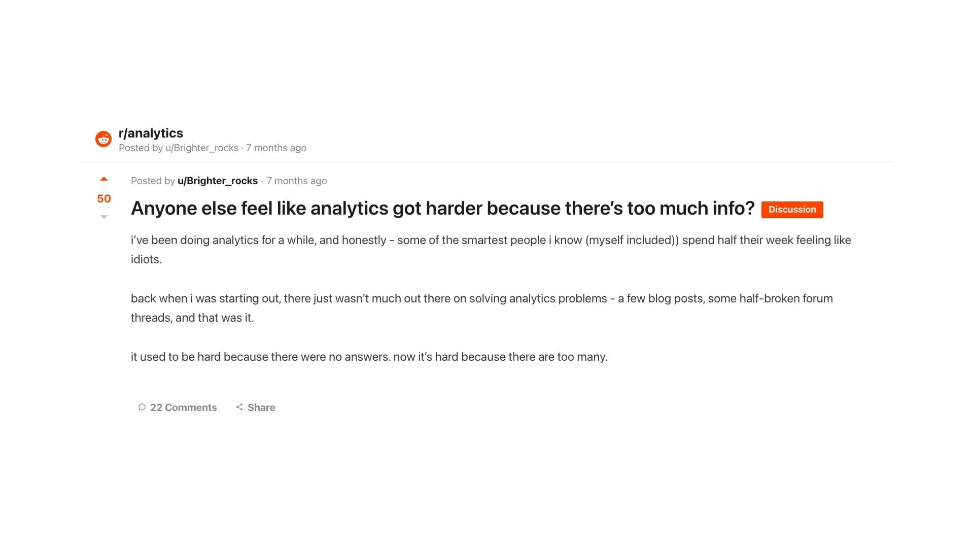 r/analytics: the data just kind of sits there looking pretty
