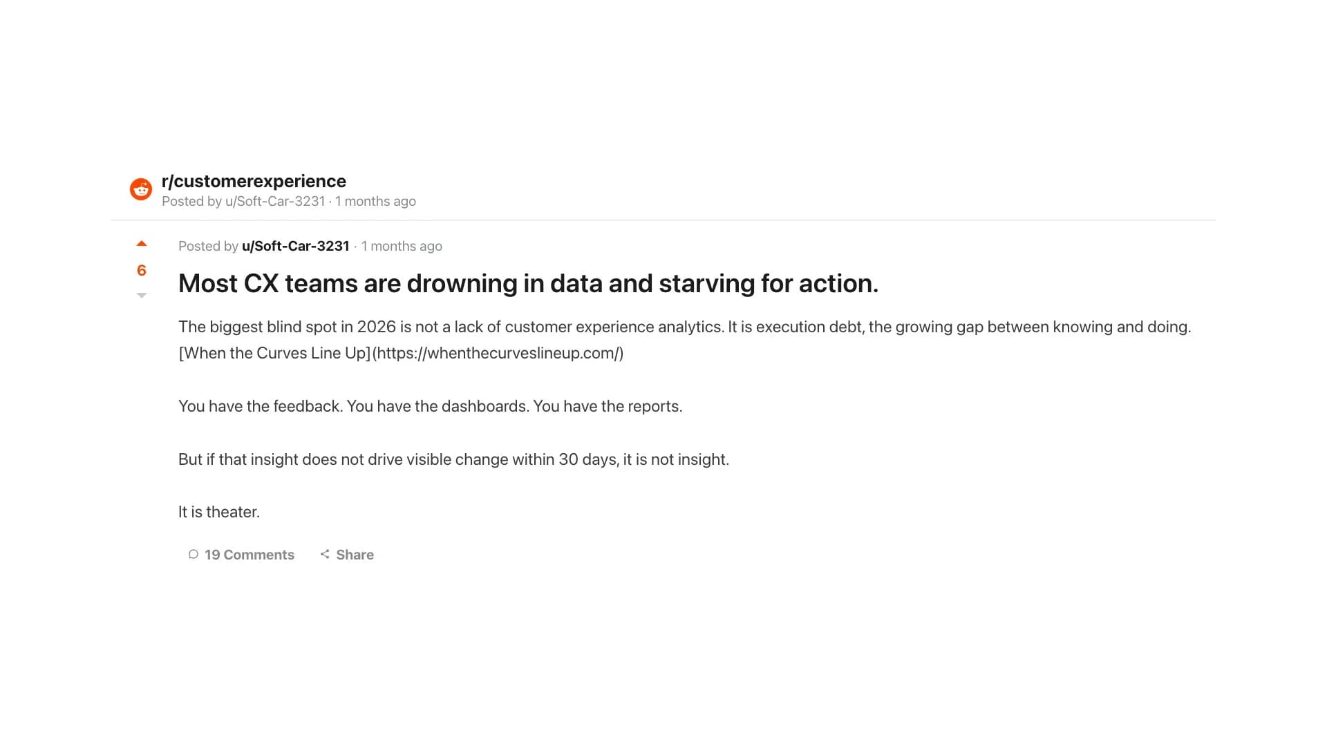 r/customerexperience: data maturity is common now, execution maturity is still rare