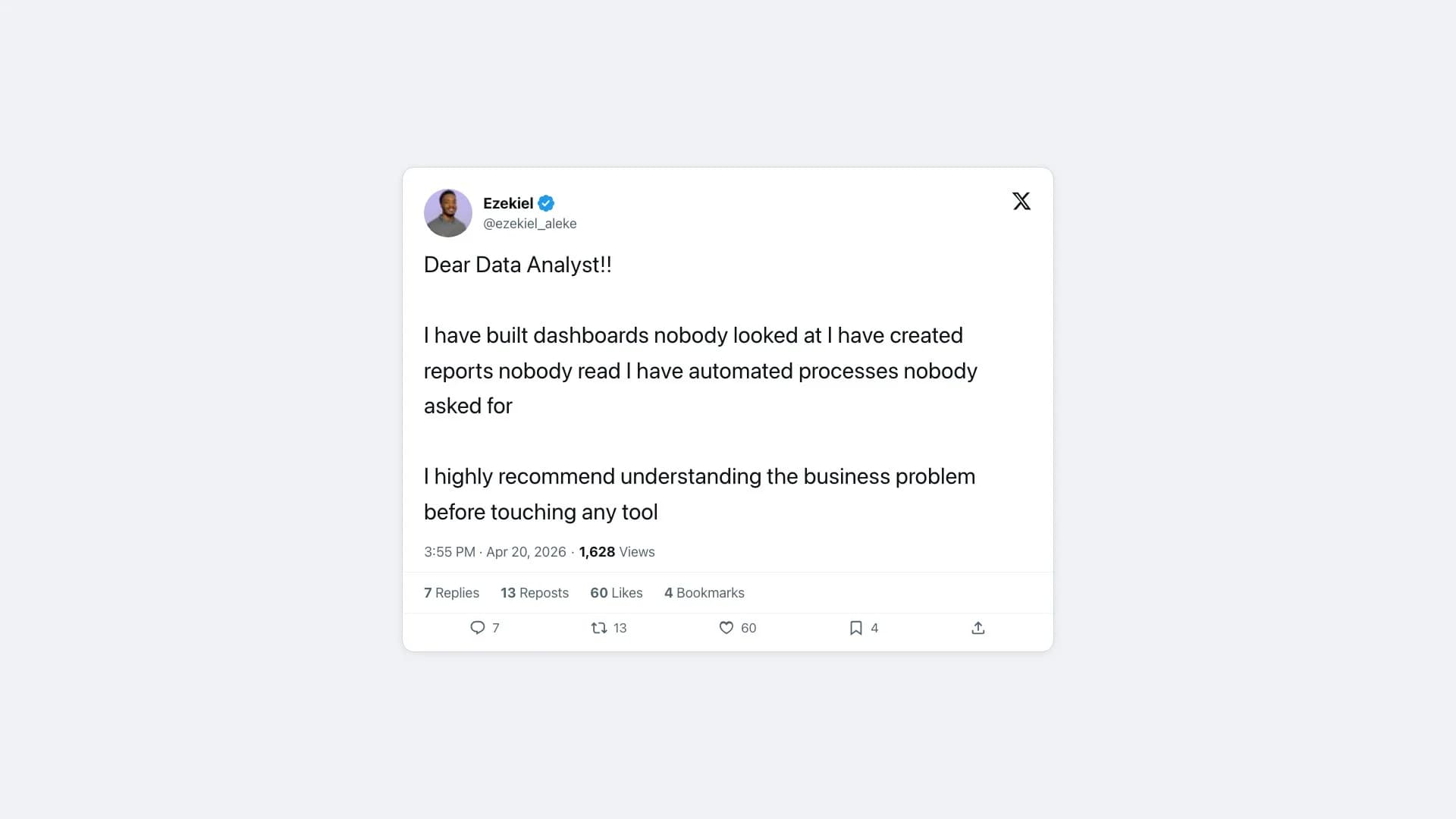 Data analyst on X: I have built dashboards nobody looked at