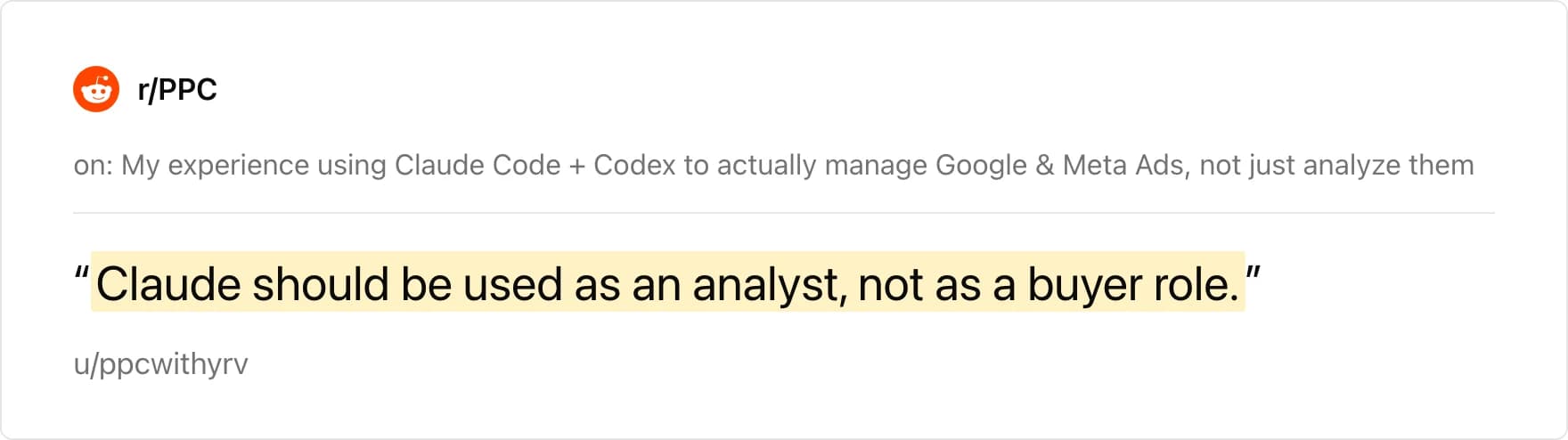 r/PPC thread on managing Google and Meta Ads with Claude Code and Codex