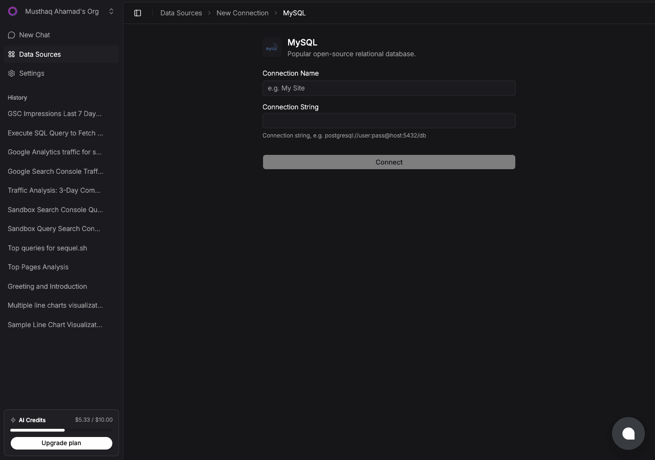 MySQL connection form