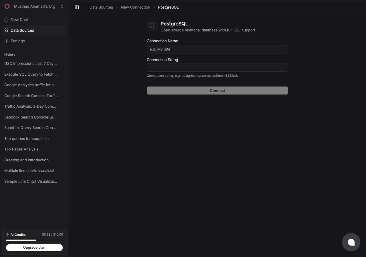 PostgreSQL connection form