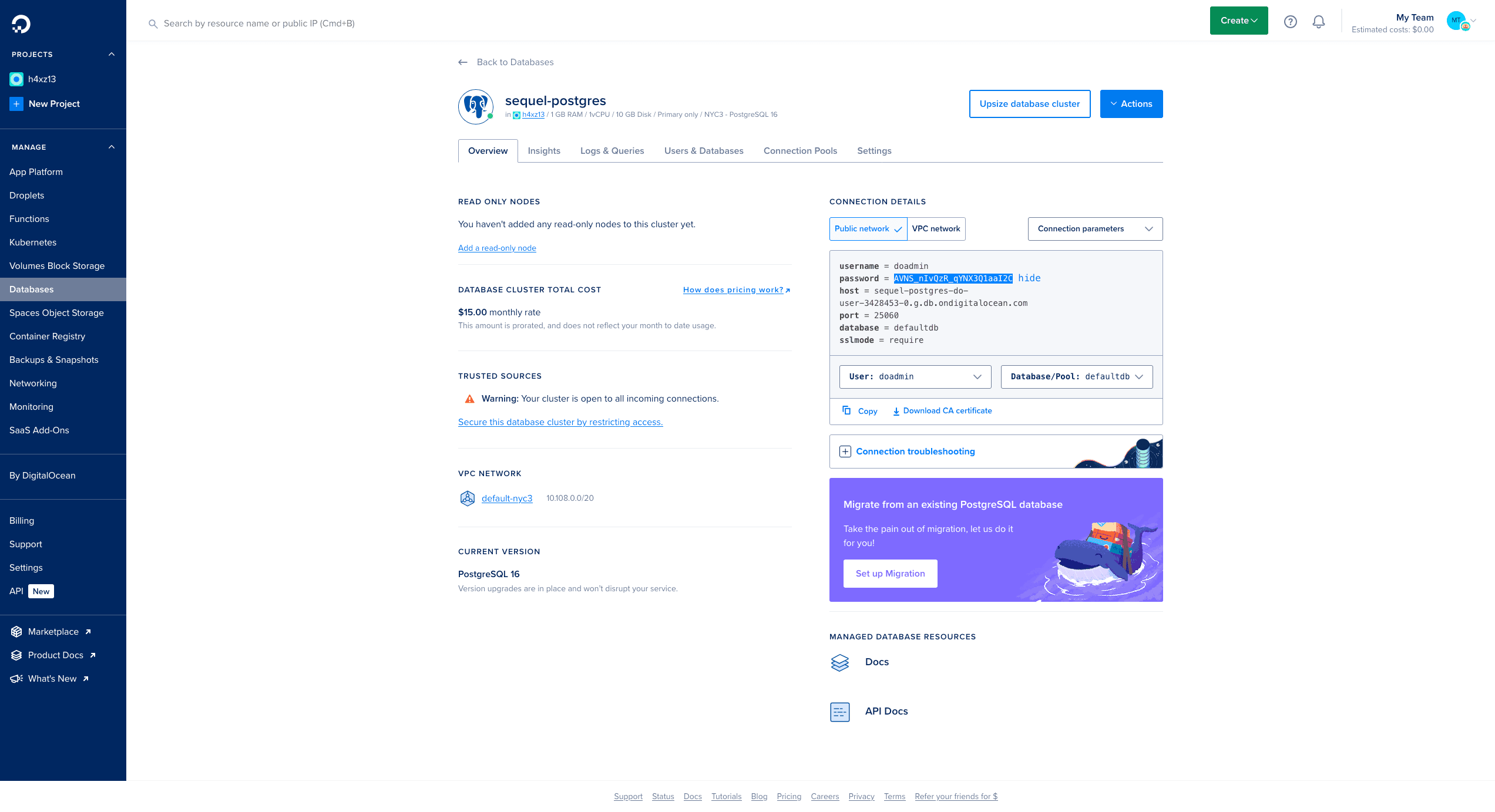 digitalocean dashboard