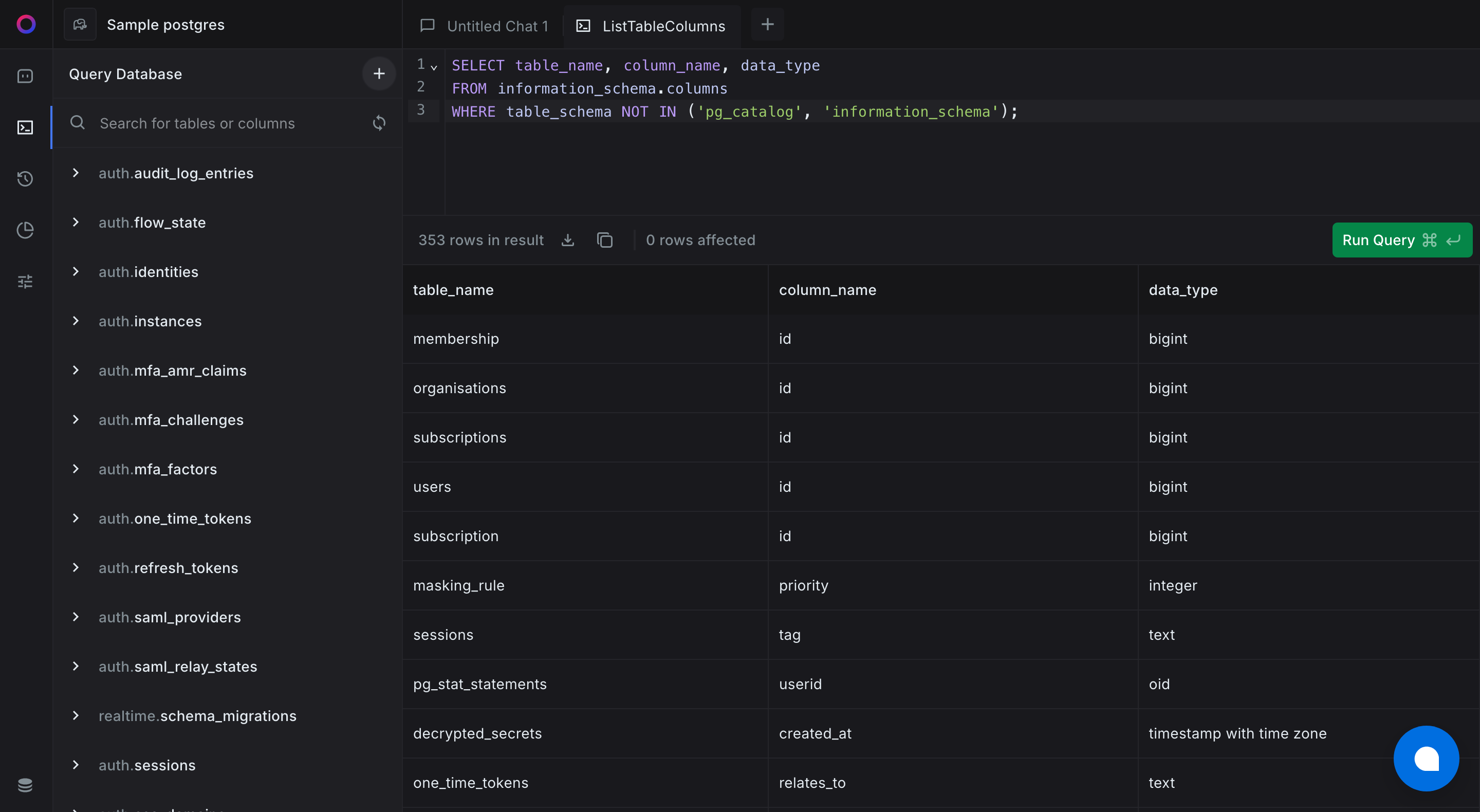 Querying database schema using sequel