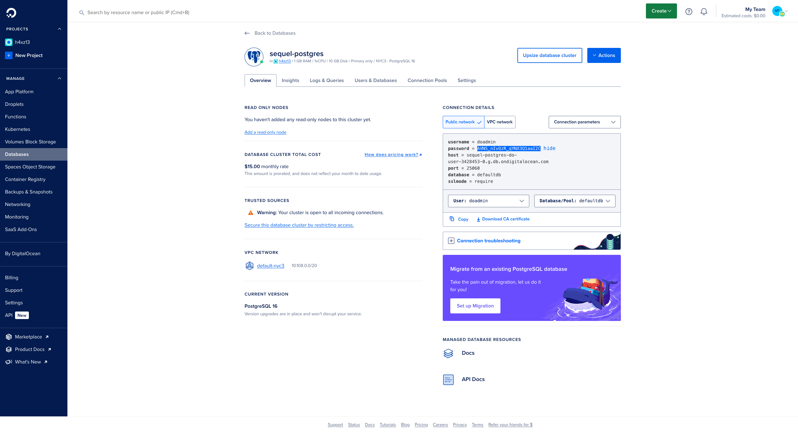 digitalocean dashboard